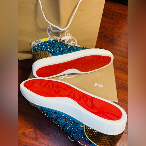 Christian Louboutin Men's Burgundy and Khaki Trainers - Picture 2 of 4